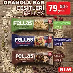 FELLAS GRANOLA BAR ÇEŞİTLERİ 3X23 G fiyat ve kampanya bilgisi